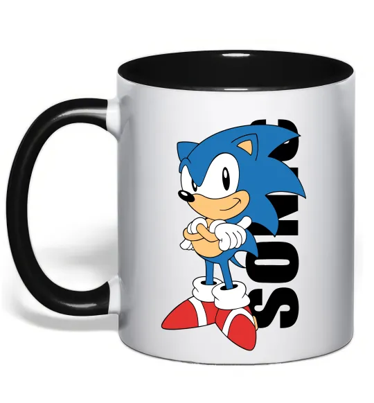 Чашка з кольоровою ручкою Sonic retro Чорний фото