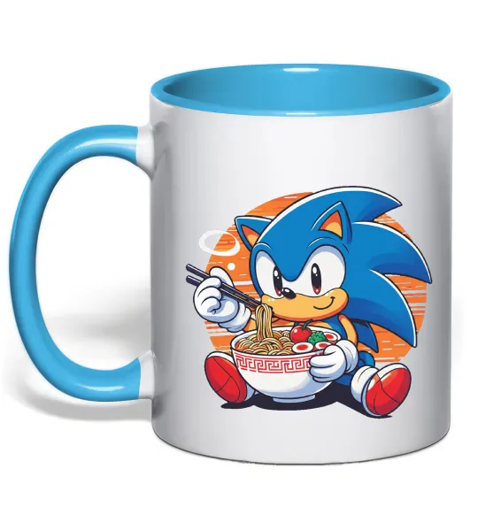 Чашка з кольоровою ручкою Sonic ramen Блакитний фото