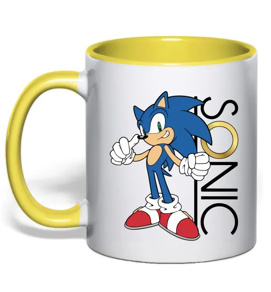 Чашка з кольоровою ручкою Сонік кільце Сонячно жовтий фото