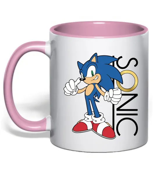 Чашка з кольоровою ручкою Сонік кільце Ніжно рожевий фото