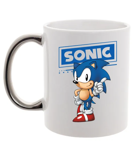 Чашка з кольоровою ручкою Їжак Сонік Срібло фото