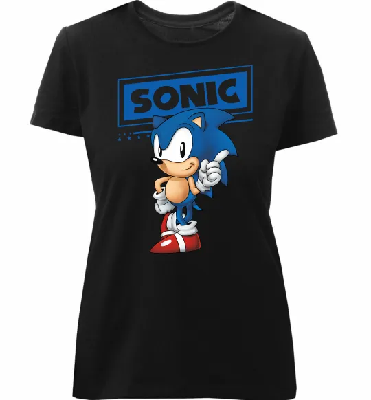 Жіноча преміум футболка Їжак Сонік Чорний фото