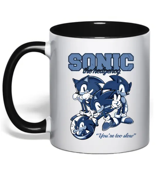Чашка з кольоровою ручкою Sonic too slow Чорний фото