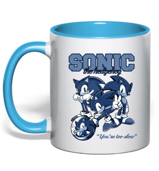 Чашка з кольоровою ручкою Sonic too slow Блакитний фото