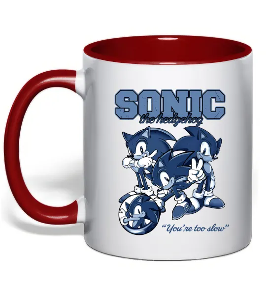 Чашка з кольоровою ручкою Sonic too slow Червоний фото