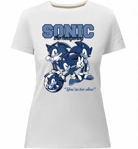 Жіноча преміум футболка Sonic too slow Білий фото