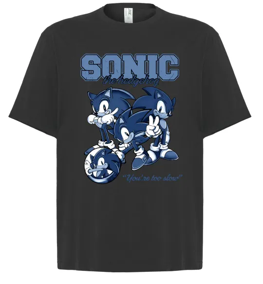 Футболка Оверсайз Sonic too slow Чорний фото