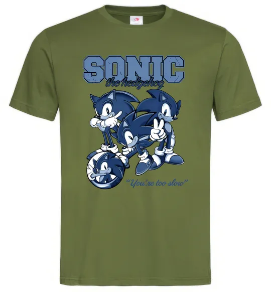 Чоловіча футболка Sonic too slow Оливковий фото