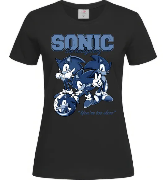 Жіноча футболка Sonic too slow Чорний фото