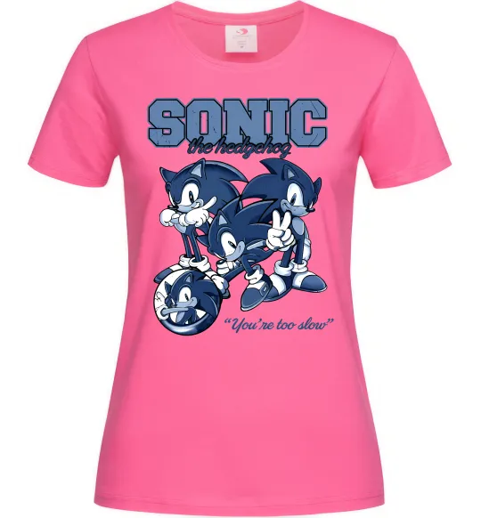 Жіноча футболка Sonic too slow Яскраво-рожевий фото