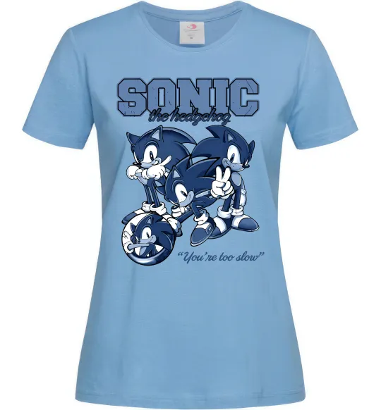 Жіноча футболка Sonic too slow Блакитний фото