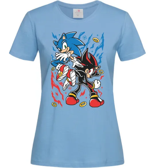 Жіноча футболка Sonic and shadow Блакитний фото
