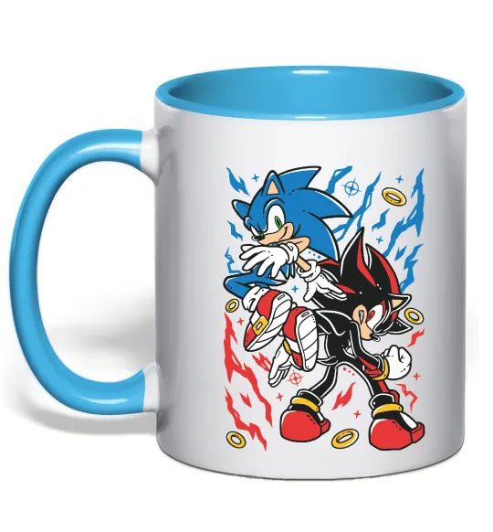 Чашка з кольоровою ручкою Sonic and shadow Блакитний фото