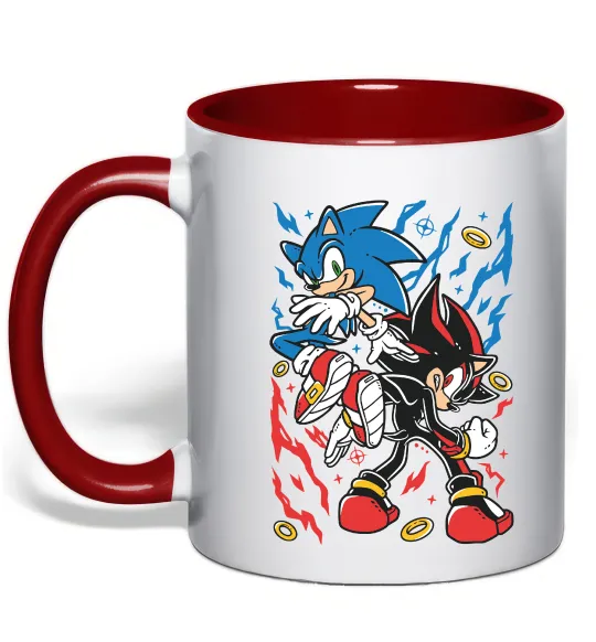 Чашка з кольоровою ручкою Sonic and shadow Червоний фото