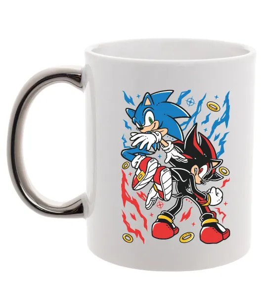 Чашка з кольоровою ручкою Sonic and shadow Срібло фото