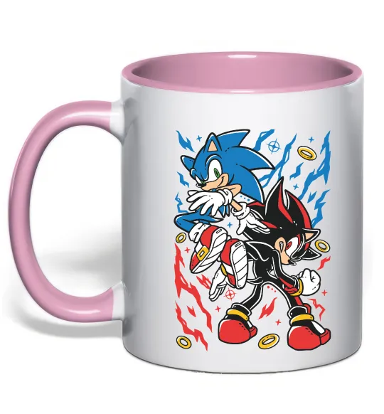 Чашка з кольоровою ручкою Sonic and shadow Ніжно рожевий фото