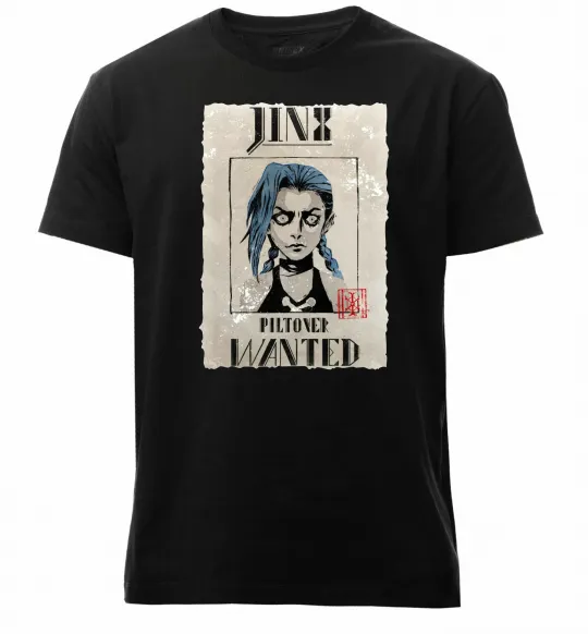 Чоловіча преміум футболка Jinx wanted Чорний фото