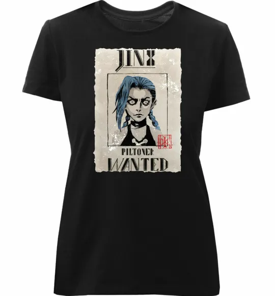 Жіноча преміум футболка Jinx wanted Чорний фото