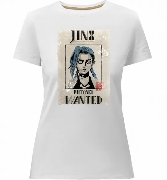 Жіноча преміум футболка Jinx wanted Білий фото