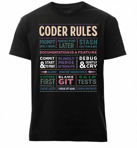 Мужская премиум футболка Coder rules Черный фото