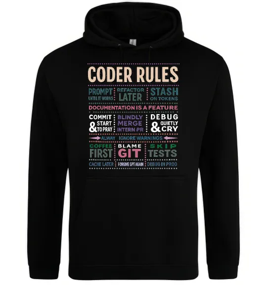 Женская толстовка (худи) Coder rules Черный фото