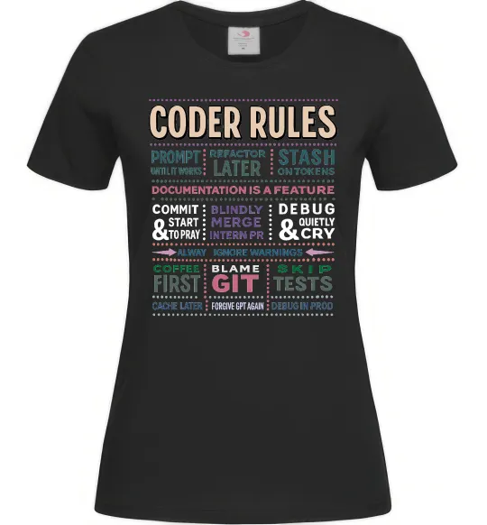 Женская футболка Coder rules Черный фото