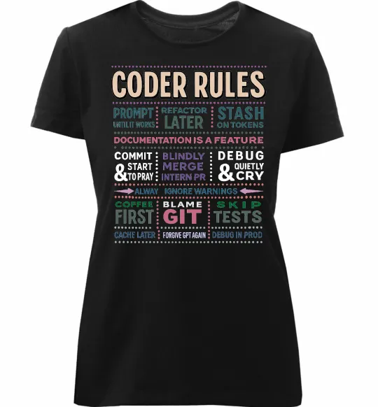 Женская премиум футболка Coder rules Черный фото