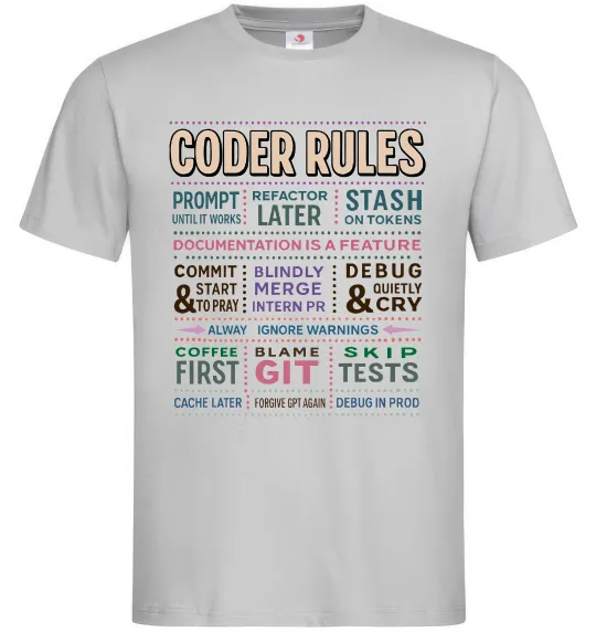 Мужская футболка Coder rules Серый фото