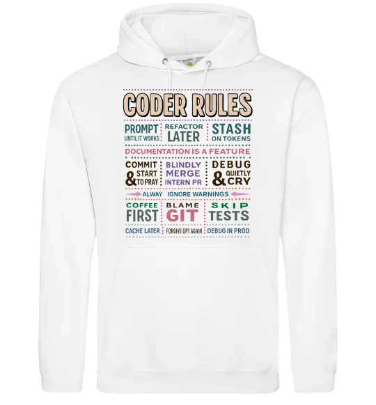 Мужская толстовка (худи) Coder rules Белый фото
