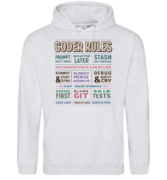 Женская толстовка (худи) Coder rules Серый меланж фото
