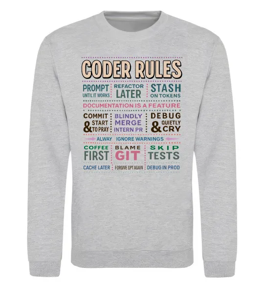 Свитшот Coder rules Серый меланж фото
