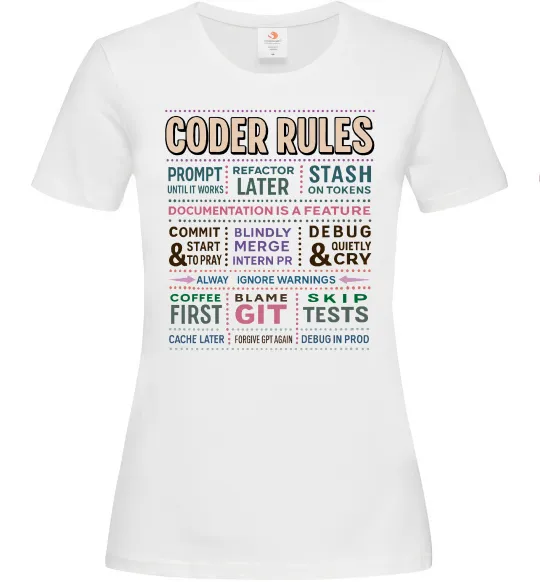 Женская футболка Coder rules Белый фото