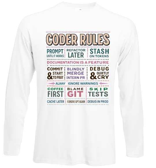 Лонгслив Coder rules Белый фото