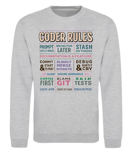 Свитшот Coder rules Серый меланж фото