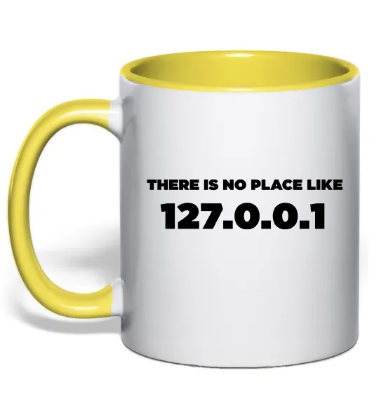 Чашка з кольоровою ручкою No place like 127.0.0.1 Лимонний фото