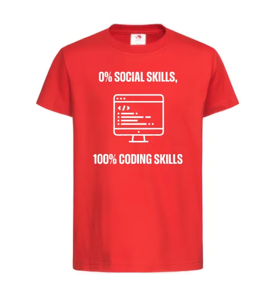 Детская футболка 0% social skills, 100% coding Красный фото
