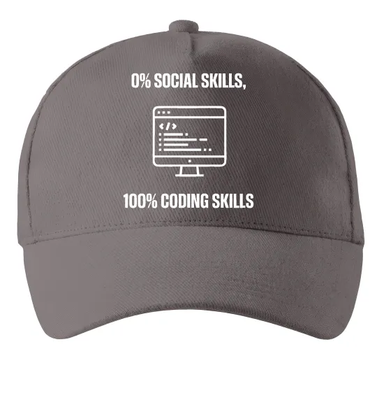 Кепка 0% social skills, 100% coding Серый фото