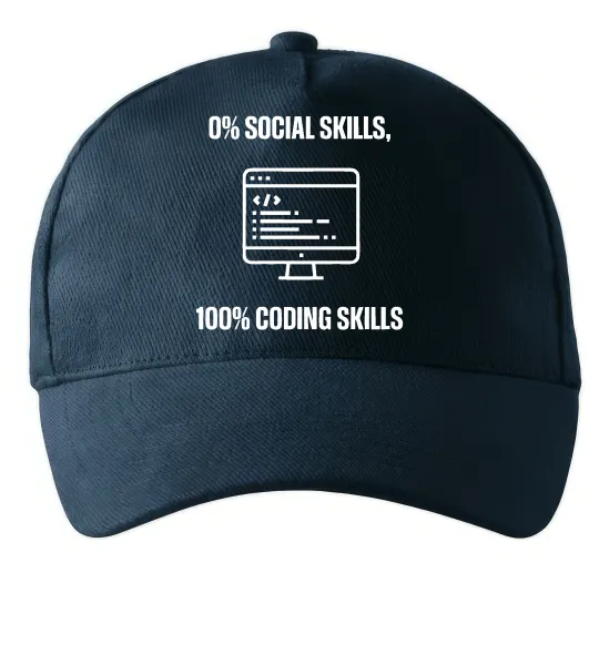 Кепка 0% social skills, 100% coding Темно-синий фото