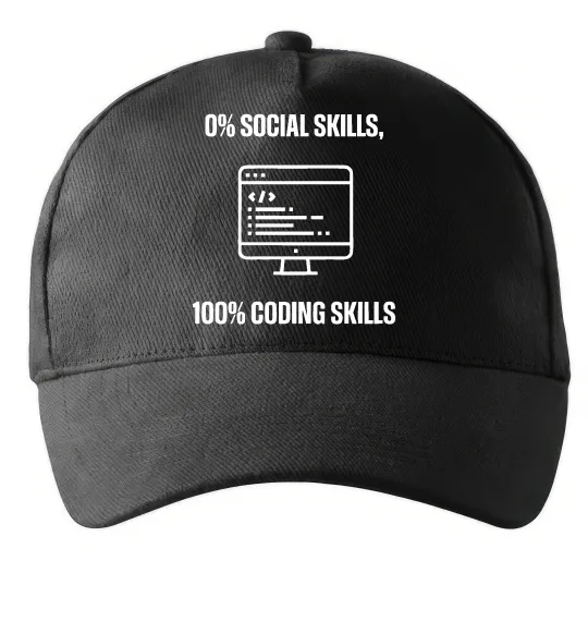 Кепка 0% social skills, 100% coding Черный фото