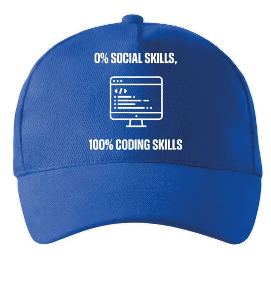 Кепка 0% social skills, 100% coding Ярко-синий фото