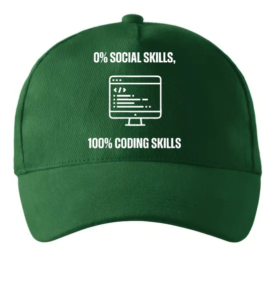 Кепка 0% social skills, 100% coding Темно-зеленый фото