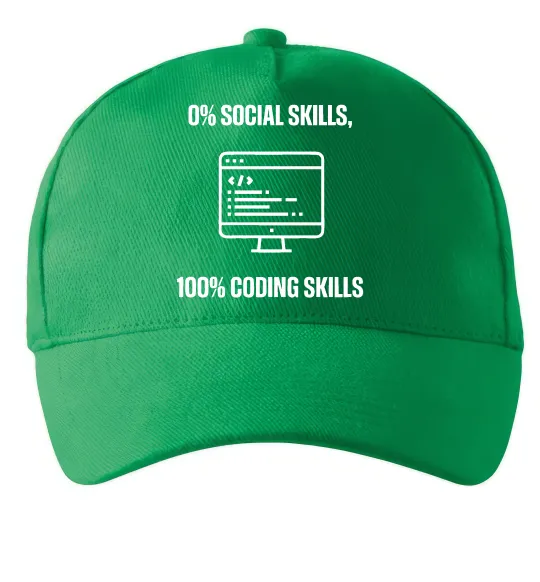 Кепка 0% social skills, 100% coding Зеленый фото