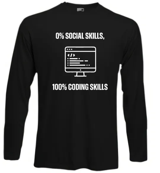 Лонгслів 0% social skills, 100% coding Чорний фото