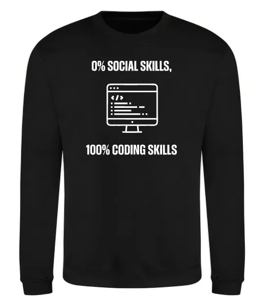 Свитшот 0% social skills, 100% coding Черный фото