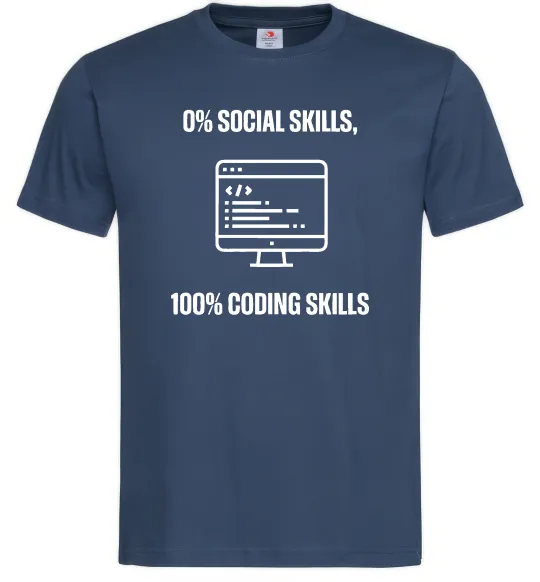 Мужская футболка 0% social skills, 100% coding Темно-синий фото