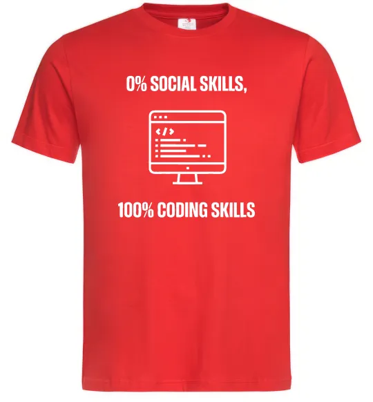 Мужская футболка 0% social skills, 100% coding Красный фото