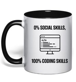 Чашка с цветной ручкой 0% social skills, 100% coding