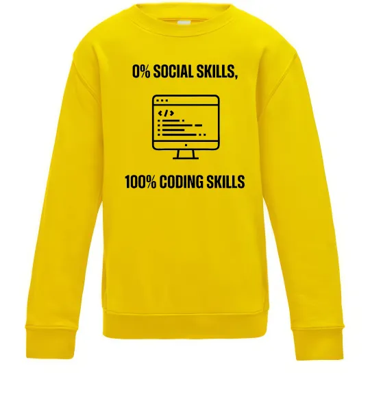 Дитячий світшот 0% social skills, 100% coding Сонячно жовтий фото