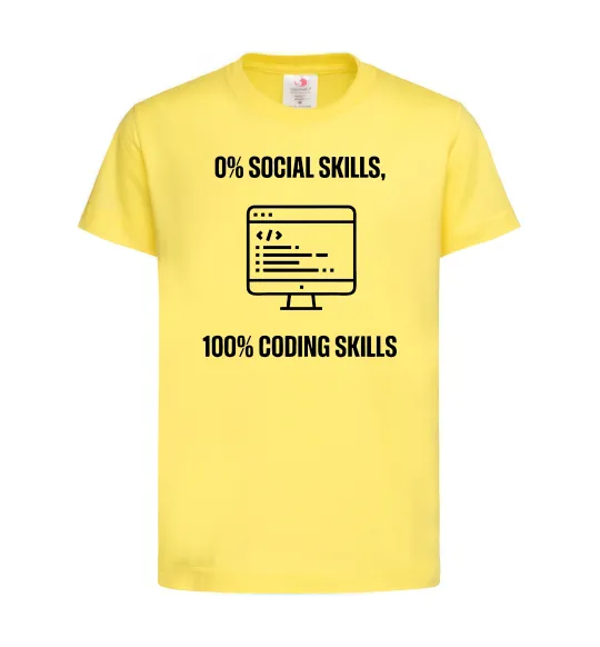 Детская футболка 0% social skills, 100% coding Лимонный фото