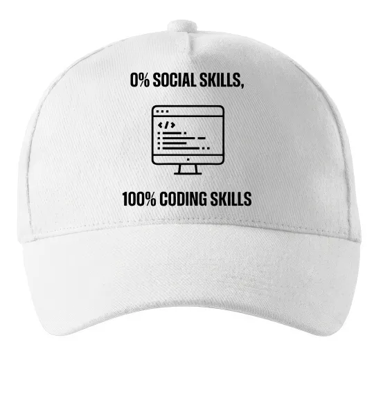 Кепка 0% social skills, 100% coding Белый фото